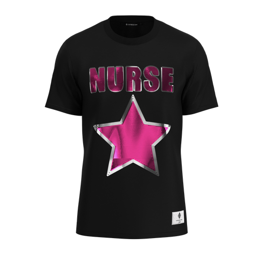 Nurse Star Sequin T-Shirt Black/Pink