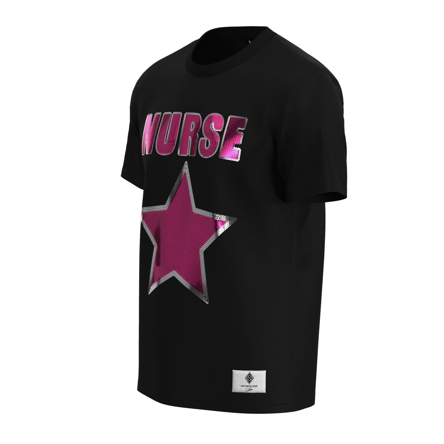 Nurse Star Sequin T-Shirt Black/Pink